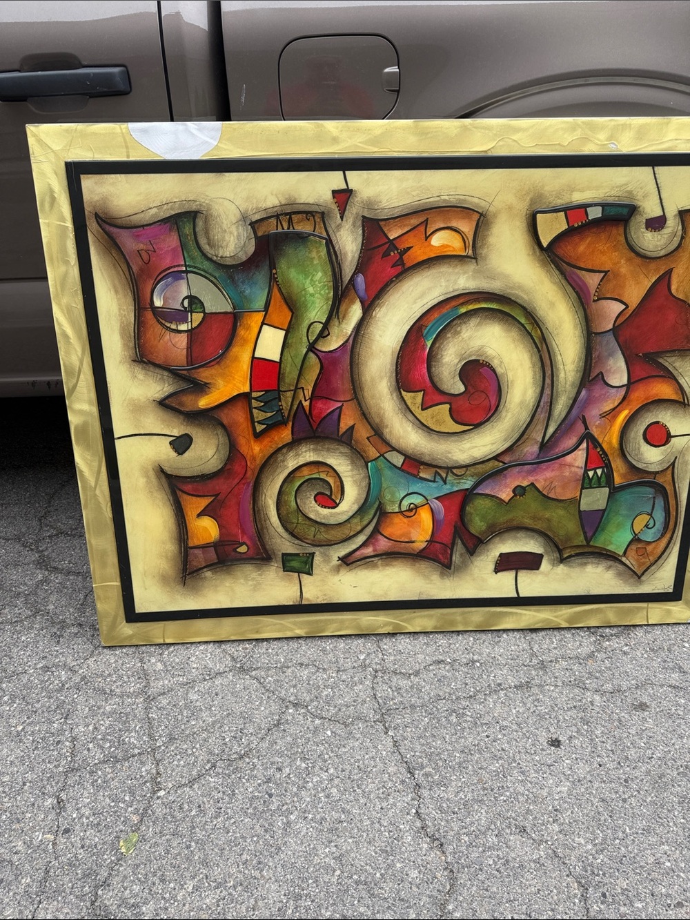 art class Abstract Swirl Canvas in Gold, Red, Green, Blue